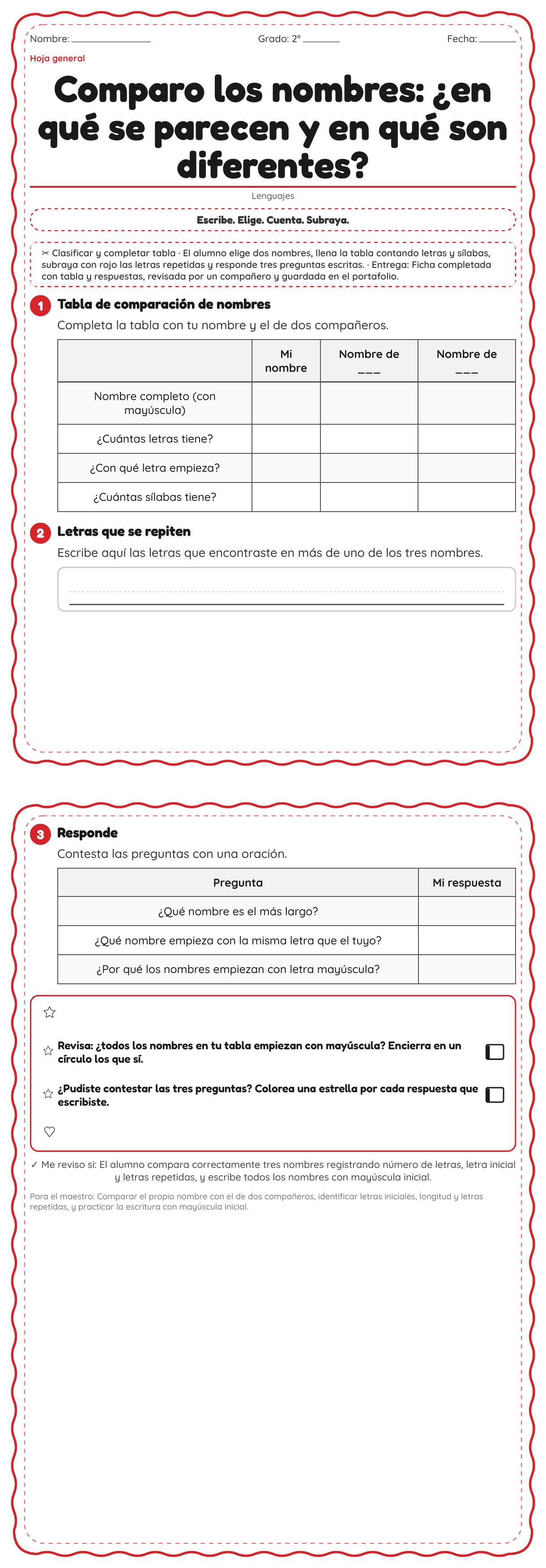 Comparo los nombres: ¿en qué se parecen y en qué son diferentes?