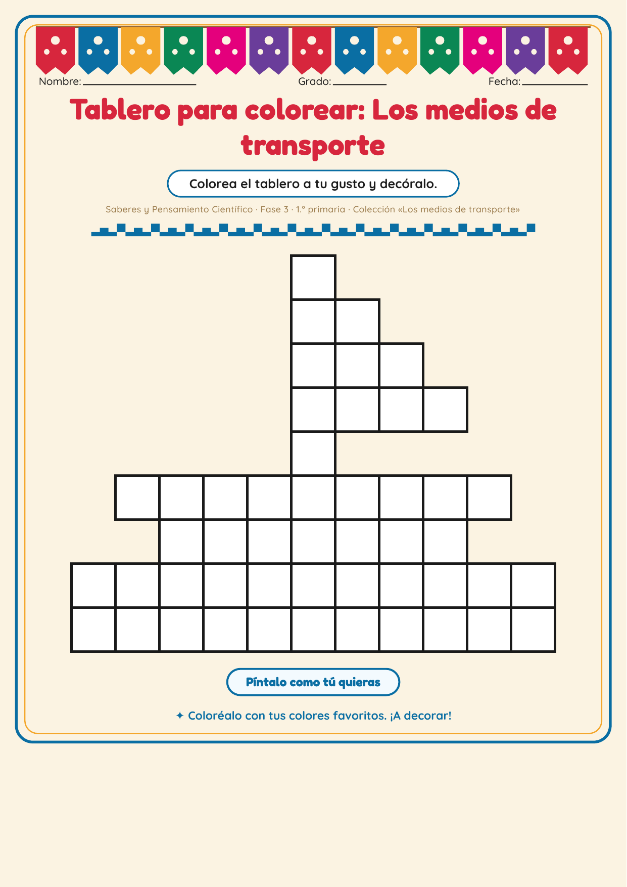 Tablero para colorear: Los medios de transporte