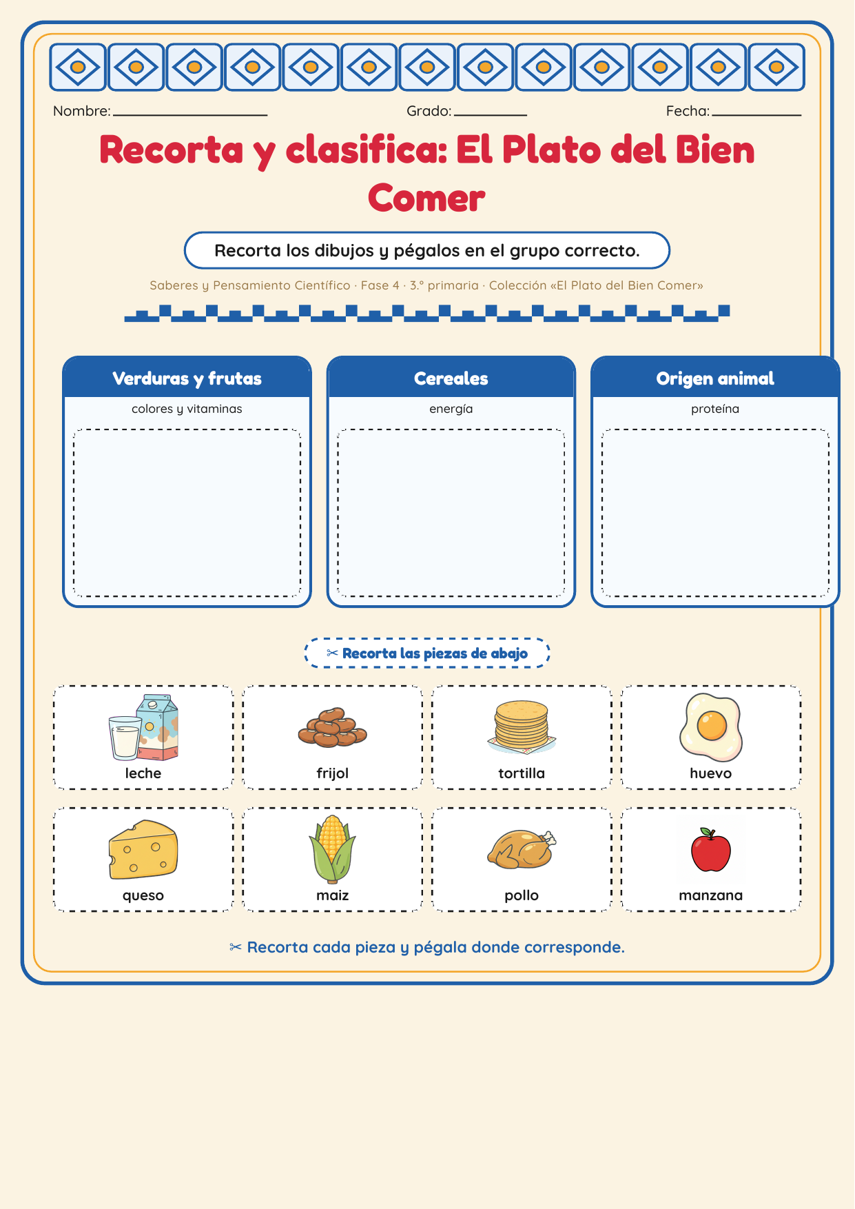 Recorta y clasifica: El Plato del Bien Comer